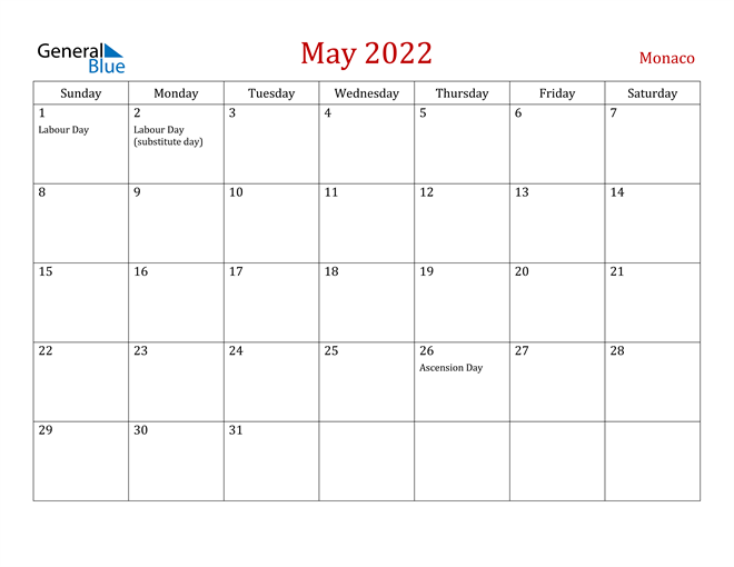 Monaco May 2022 Calendar