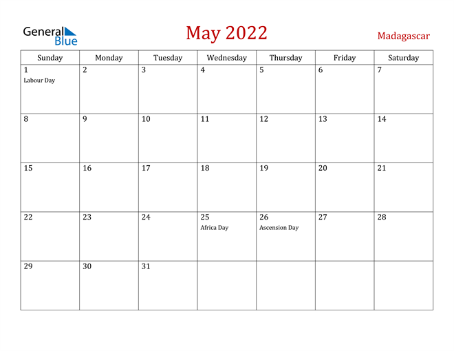 Madagascar May 2022 Calendar