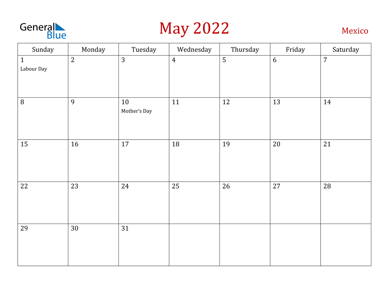 May 2022 Calendar - Mexico