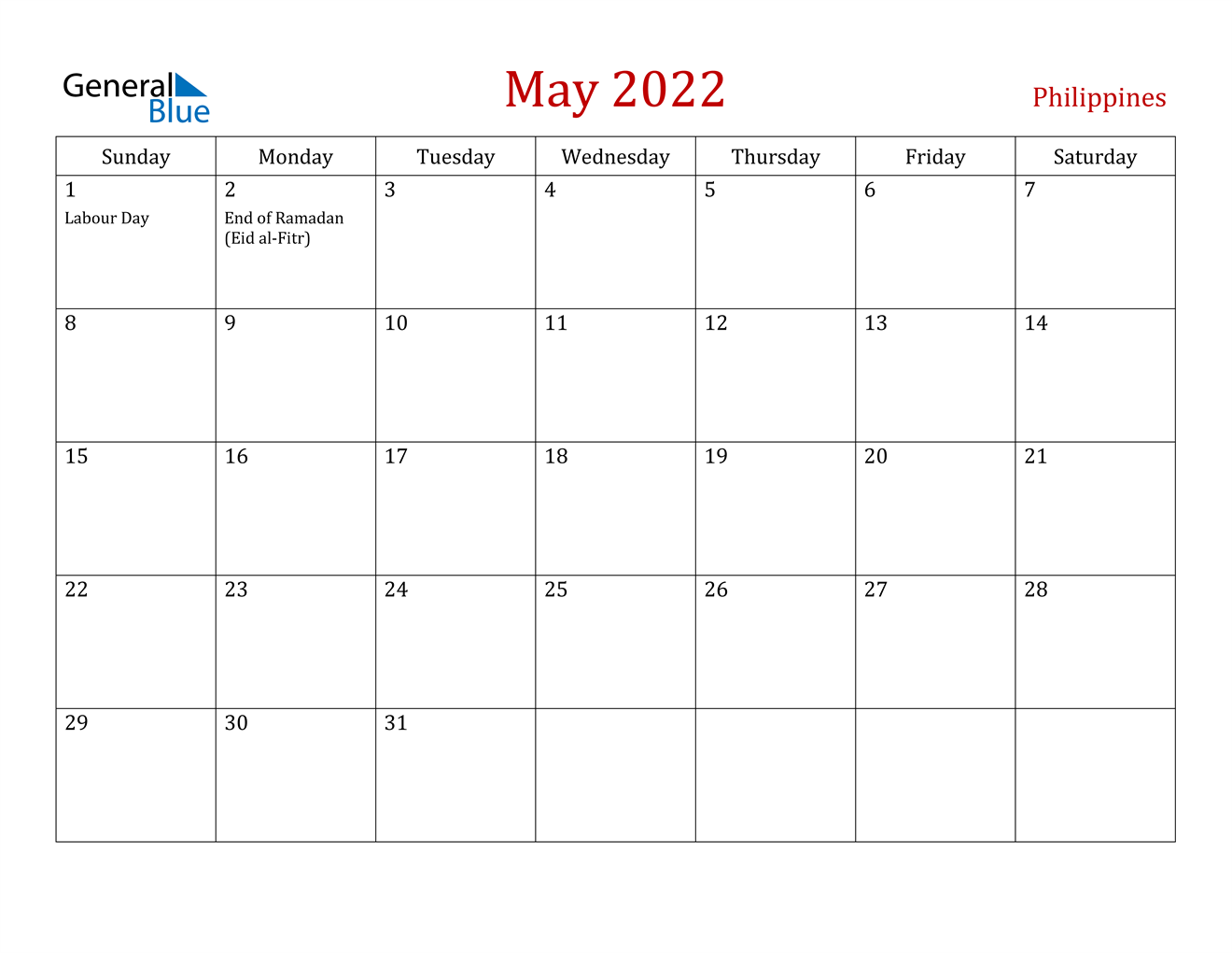 may 2022 calendar philippines