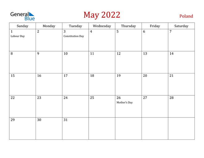 Poland May 2022 Calendar