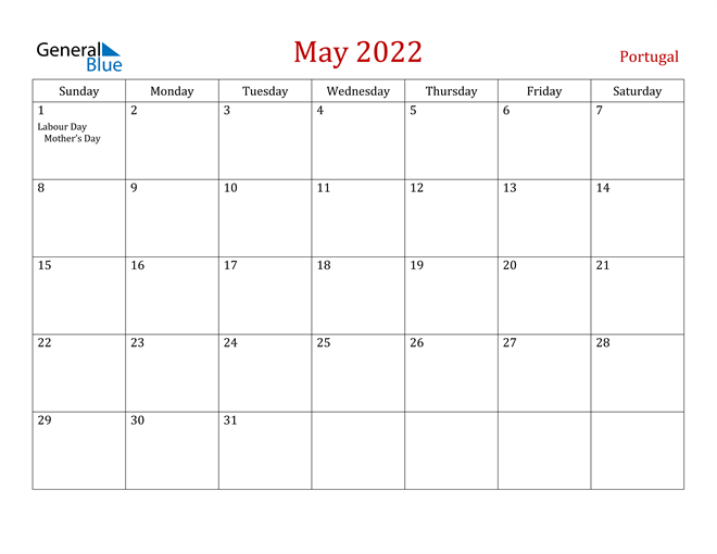 Portugal May 2022 Calendar