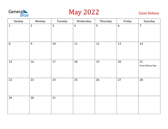 Saint Helena May 2022 Calendar