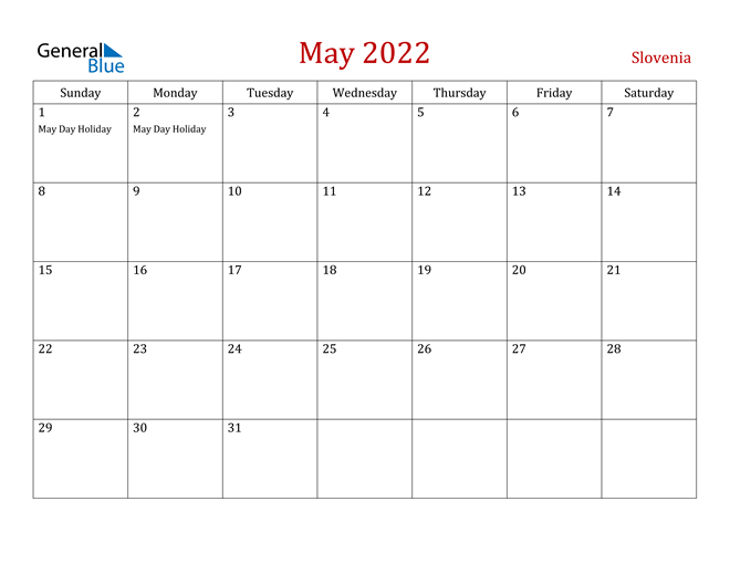 Slovenia May 2022 Calendar