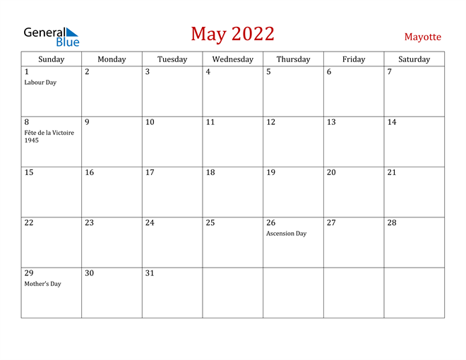 Mayotte May 2022 Calendar