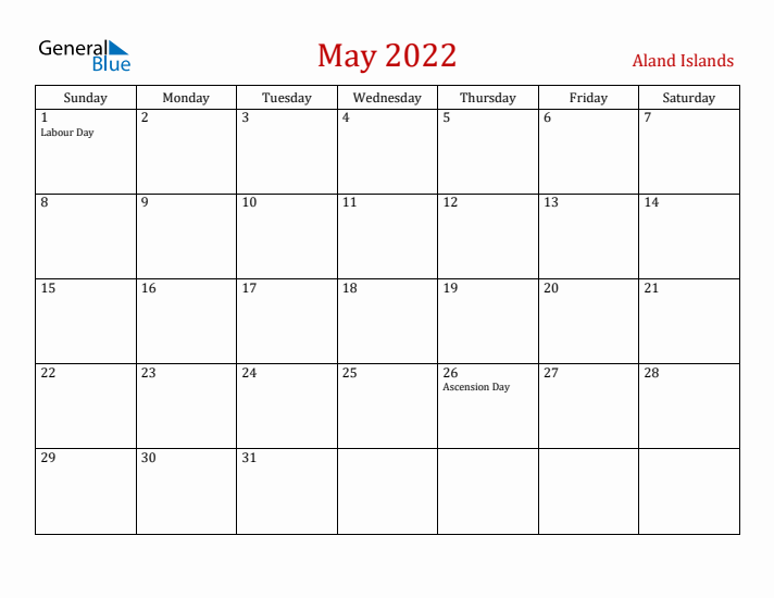 Aland Islands May 2022 Calendar - Sunday Start