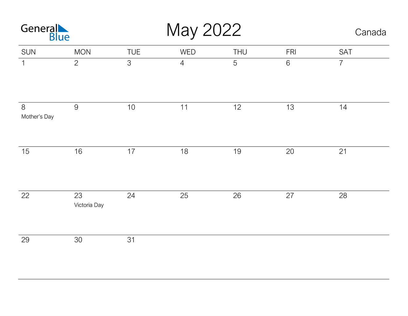 may 2022 calendar canada