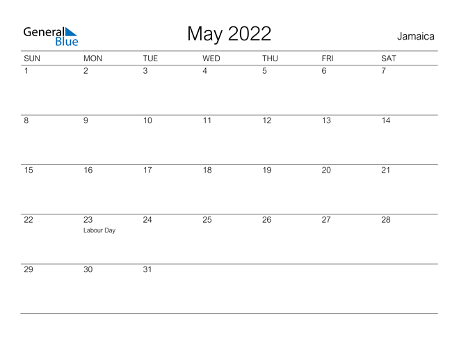Jamaica May 2022 Calendar With Holidays