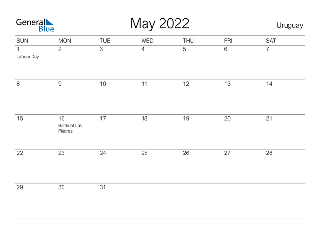 Printable May 2022 Calendar for Uruguay