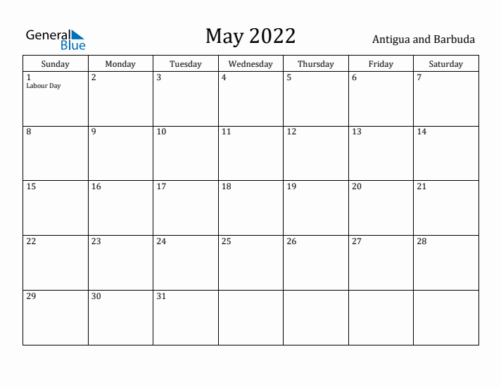 May 2022 Calendar Antigua and Barbuda