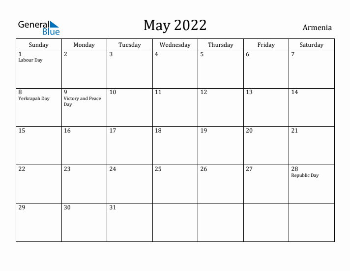 May 2022 Calendar Armenia