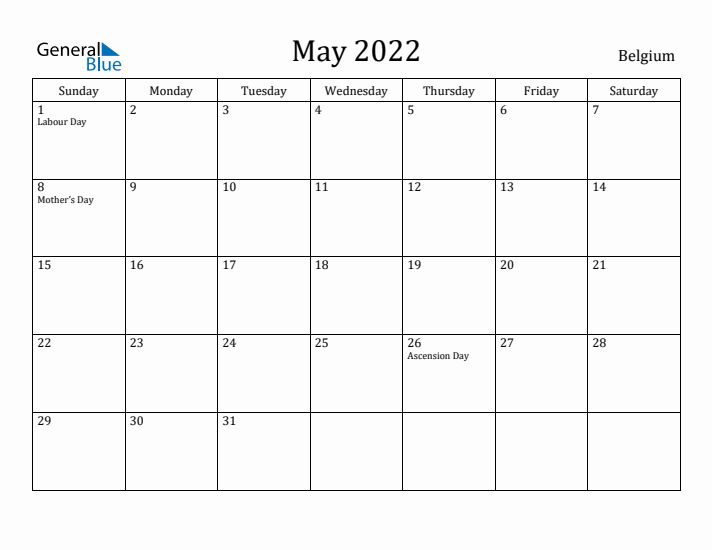 May 2022 Calendar Belgium