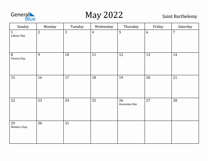 May 2022 Calendar Saint Barthelemy