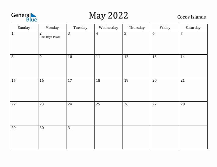 May 2022 Calendar Cocos Islands