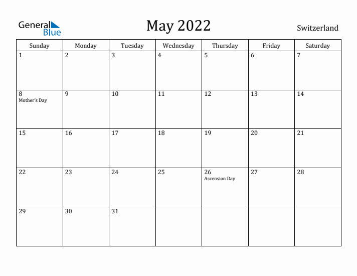 May 2022 Calendar Switzerland