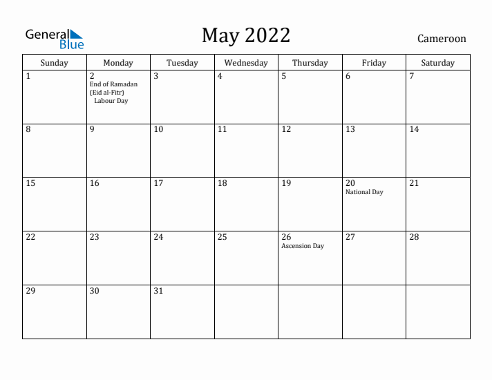 May 2022 Calendar Cameroon