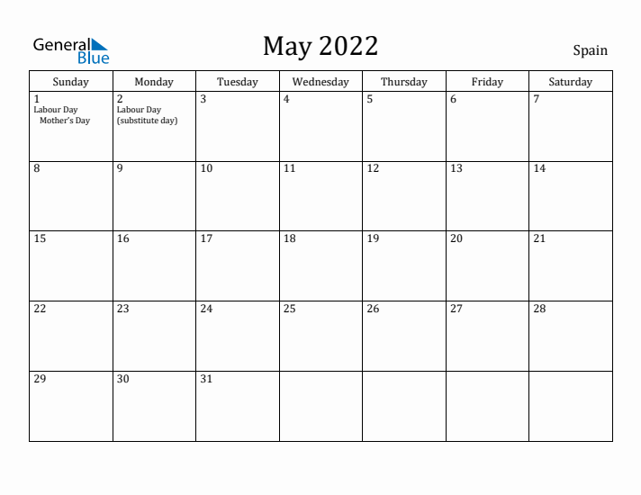 May 2022 Calendar Spain
