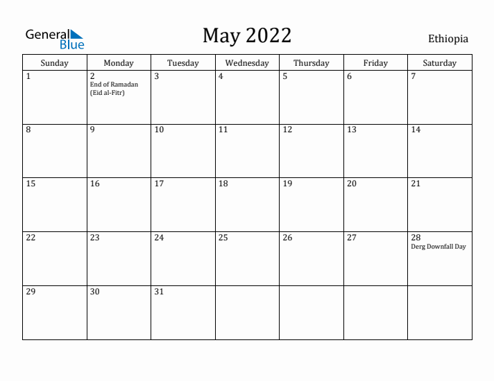 May 2022 Calendar Ethiopia