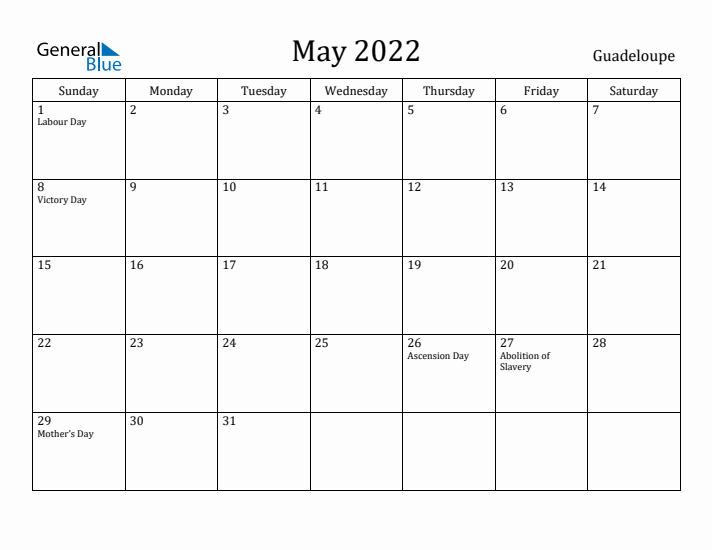 May 2022 Calendar Guadeloupe