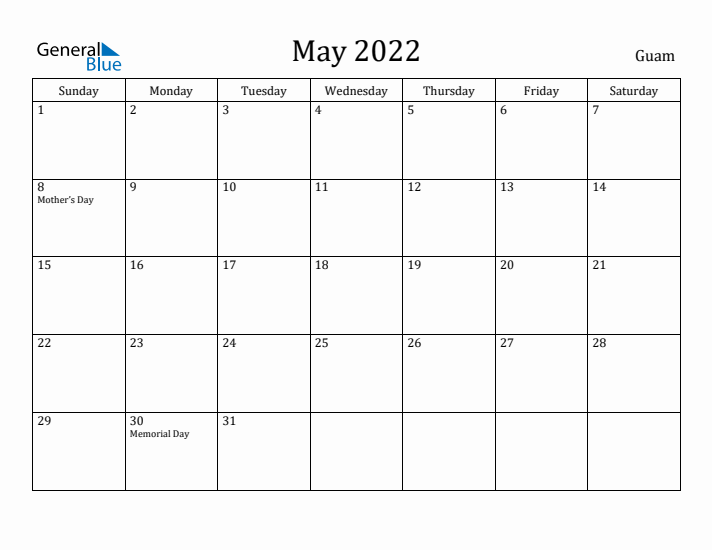 May 2022 Calendar Guam