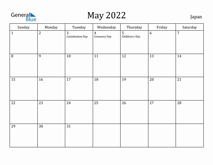 May 2022 Calendar Japan