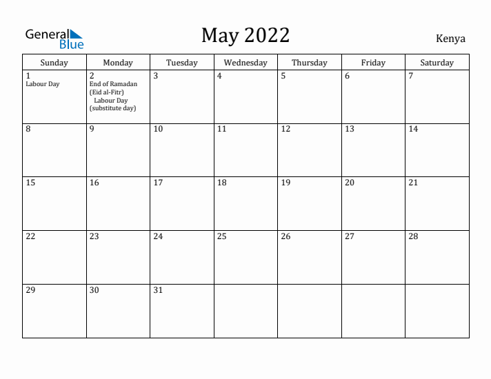 May 2022 Calendar Kenya