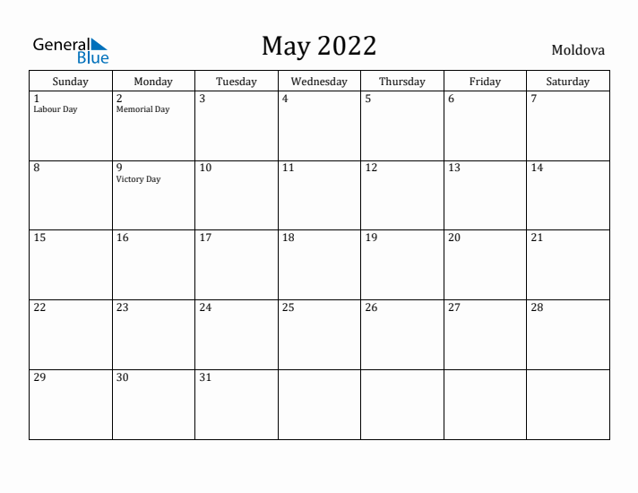 May 2022 Calendar Moldova