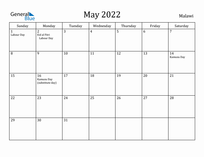May 2022 Calendar Malawi