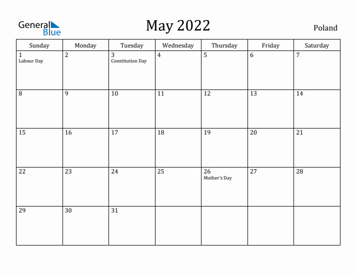 May 2022 Calendar Poland