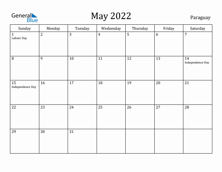 May 2022 Calendar Paraguay