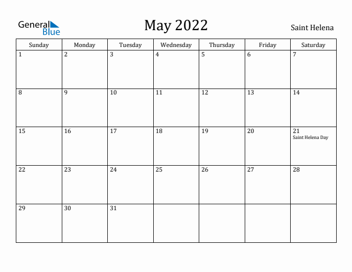 May 2022 Calendar Saint Helena