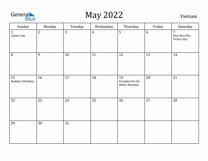 May 2022 Calendar Vietnam