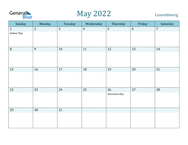 May Calendar 2022 With Holidays Luxembourg May 2022 Calendar With Holidays