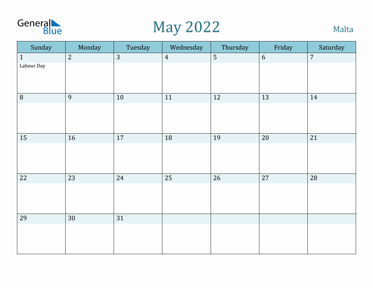 Malta Holiday Calendar for May 2022