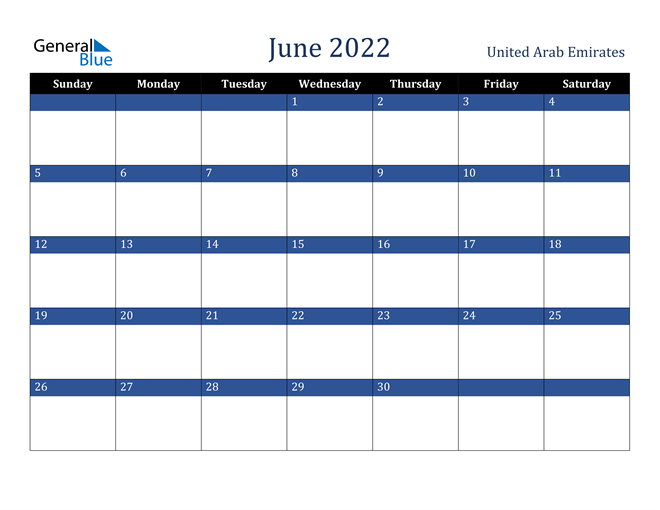 June 2022 United Arab Emirates Calendar