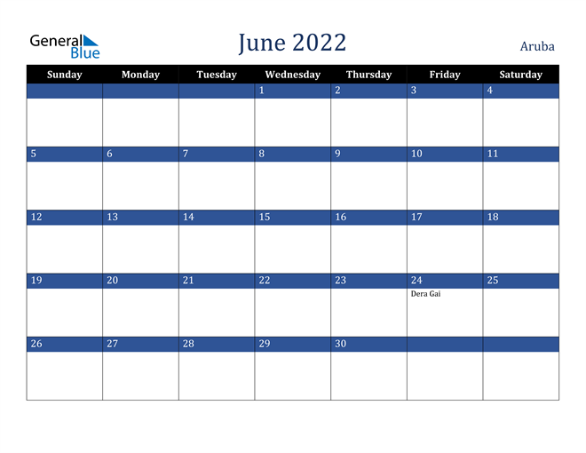 June 2022 Aruba Calendar