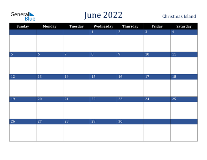 June 2022 Christmas Island Calendar