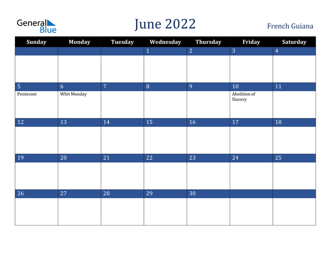 June 2022 French Guiana Calendar