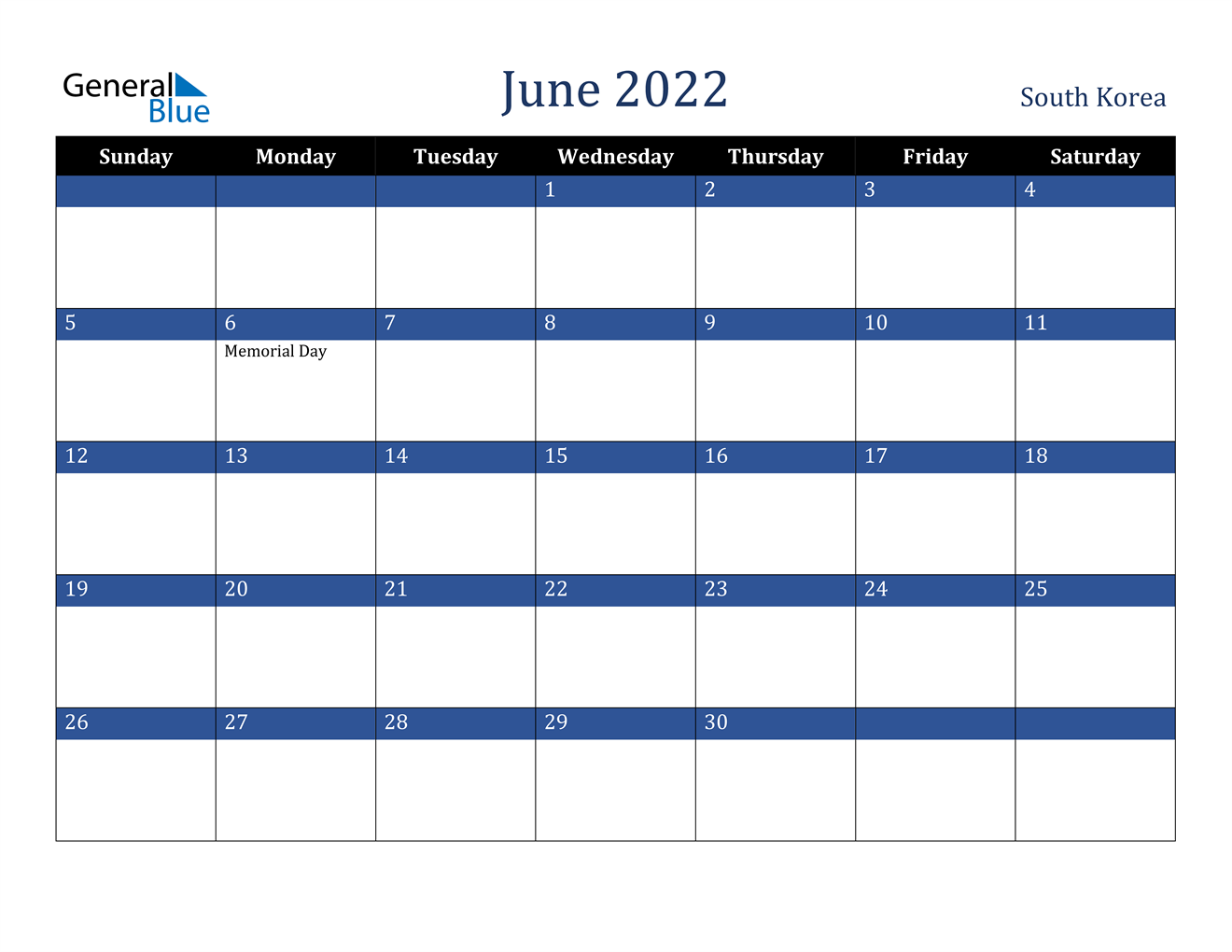 june 2022 calendar south korea
