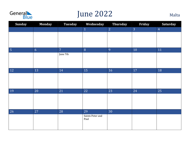 June 2022 Malta Calendar