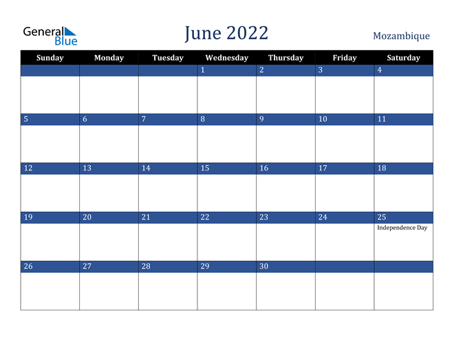 June 2022 Mozambique Calendar