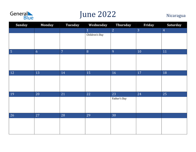 June 2022 Nicaragua Calendar