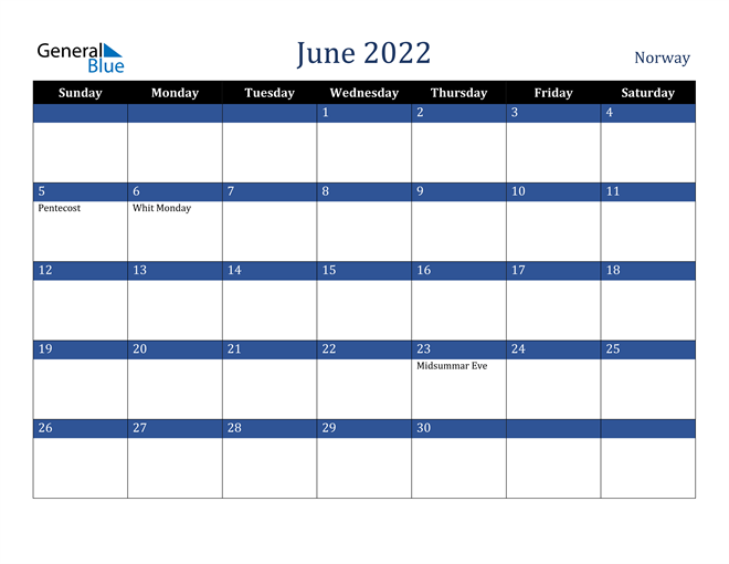 June 2022 Norway Calendar