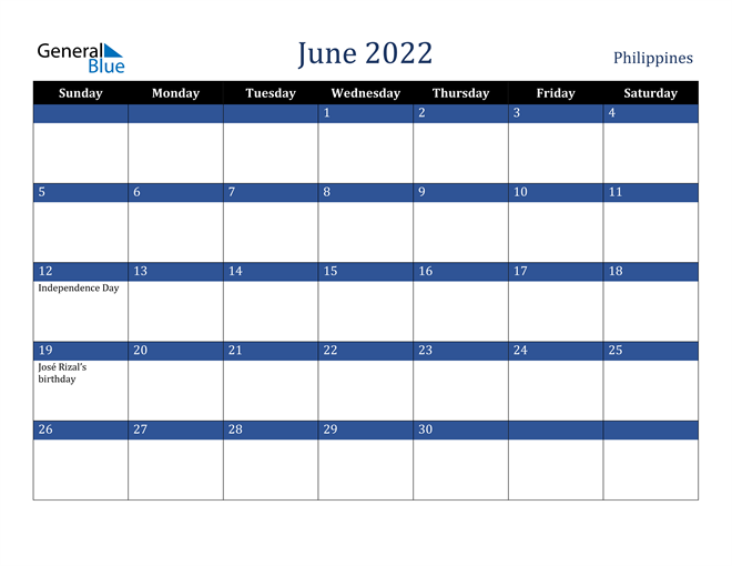 philippines june 2022 calendar with holidays