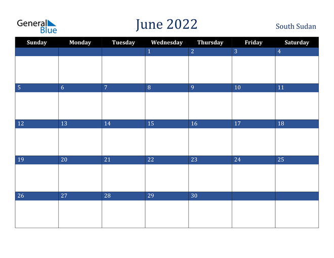 June 2022 South Sudan Calendar