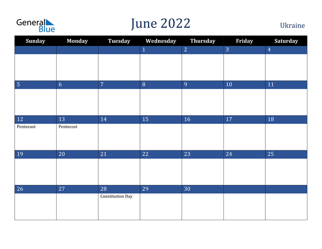 June 2022 Ukraine Calendar