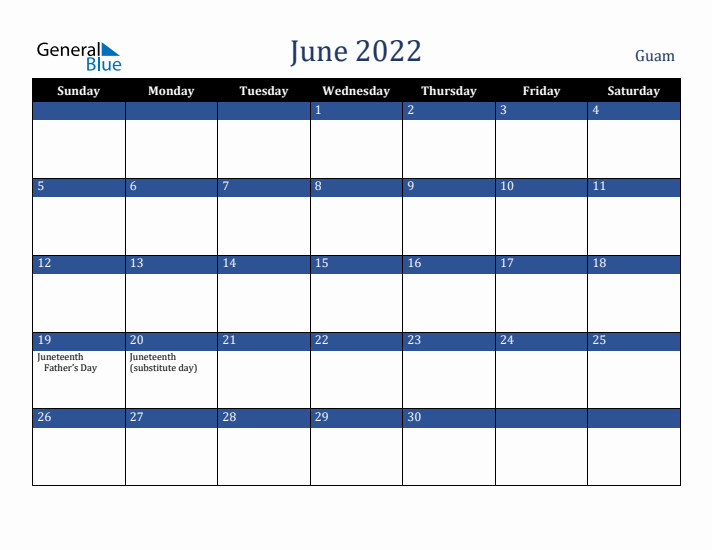 June 2022 Guam Calendar (Sunday Start)