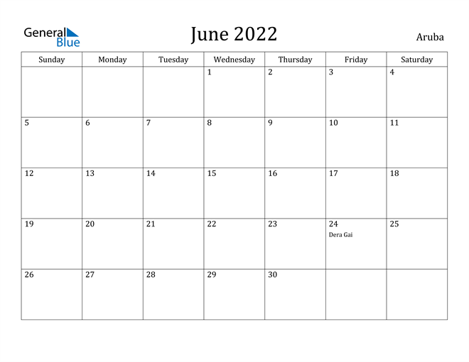 June 2022 Calendar Aruba