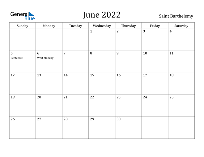 June 2022 Calendar Saint Barthelemy