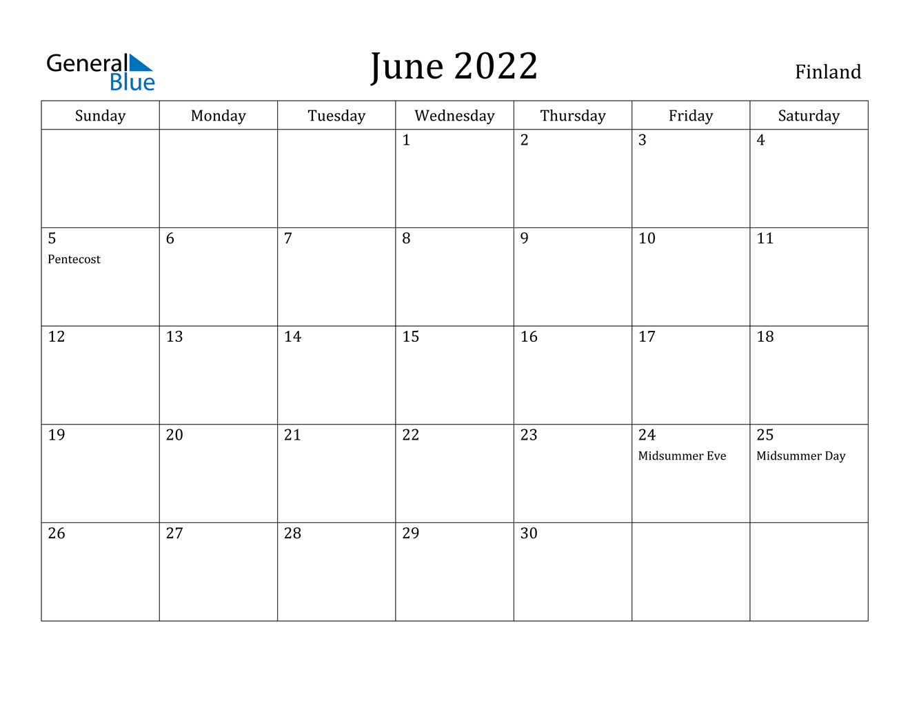 june 2022 calendar finland